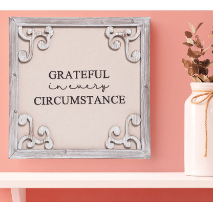 18 in Brown Harvest Framed Gratitude Decor Wall Sign for Fall and Thanksgiving
