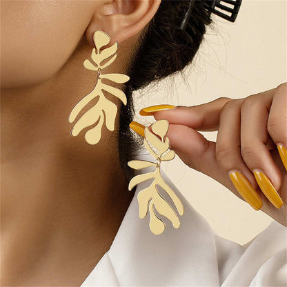 Goldtone Palm Frond Drop Earrings
