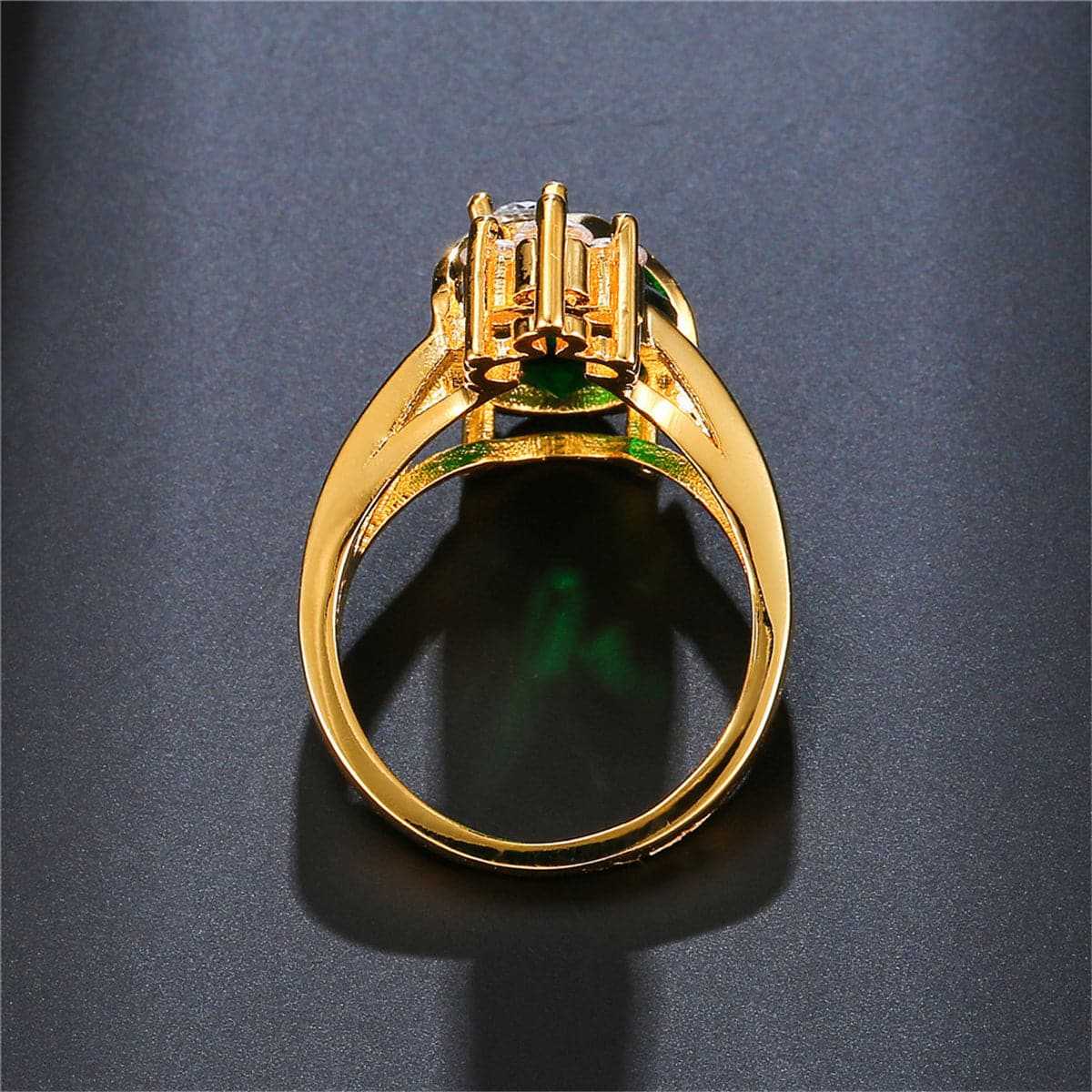 Green Crystal & Cubic Zirconia Oval-Cut Ring-14
