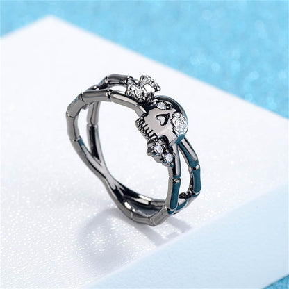Cubic Zirconia & Two-Tone Miss Skull Ring-4