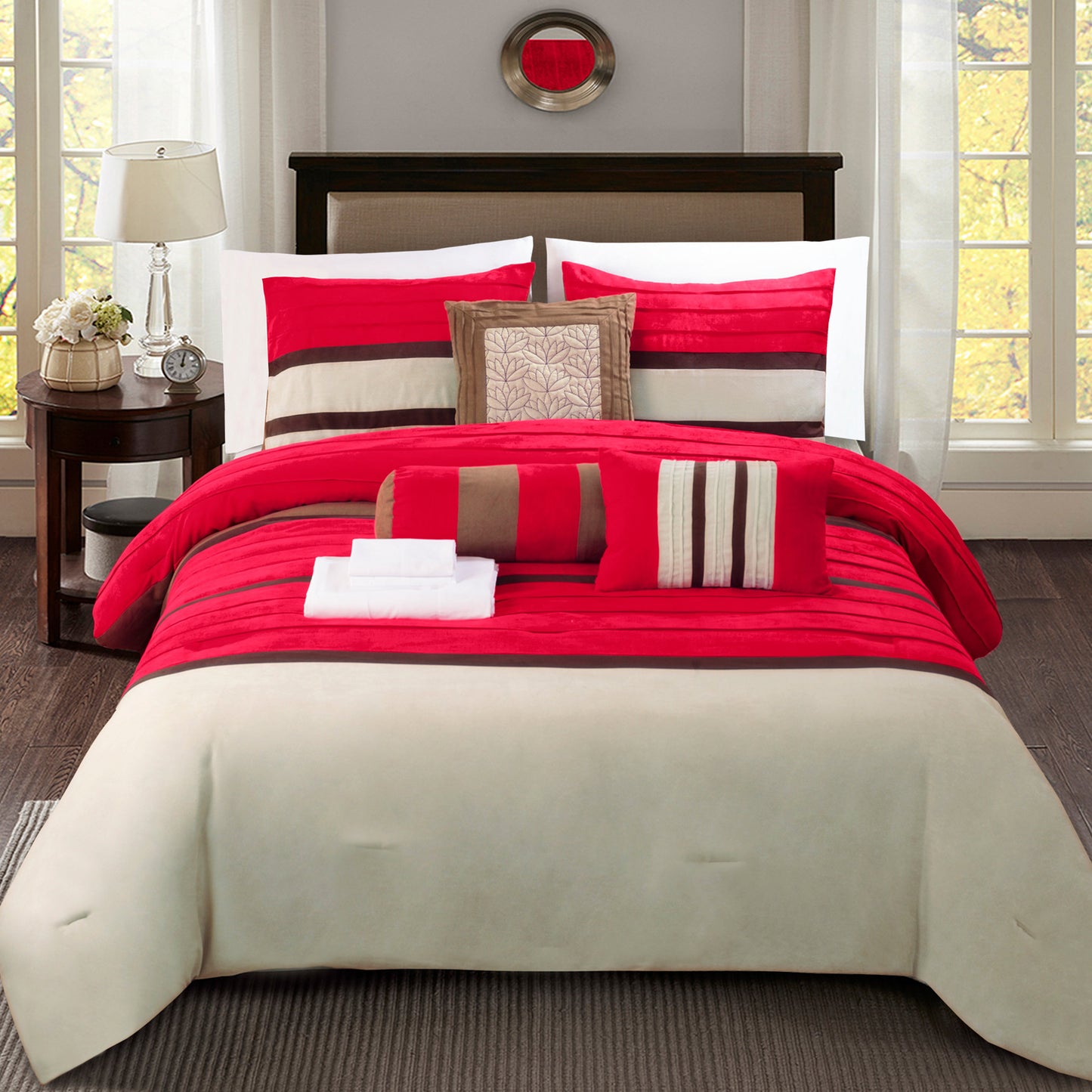 Elegant Comfort 12-Piece Cirena Micro suede Comforter Set, Includes 6-Piece Sheet Set with Double Sided Storage Pockets