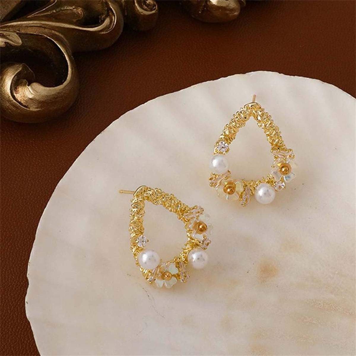 Pearl & Cubic Zirconia Goldtone Floral Teardrop Earrings