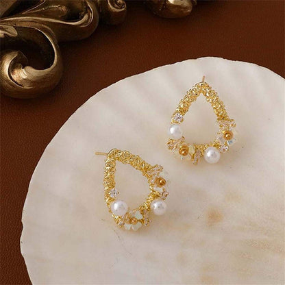 Pearl & Cubic Zirconia Goldtone Floral Teardrop Earrings