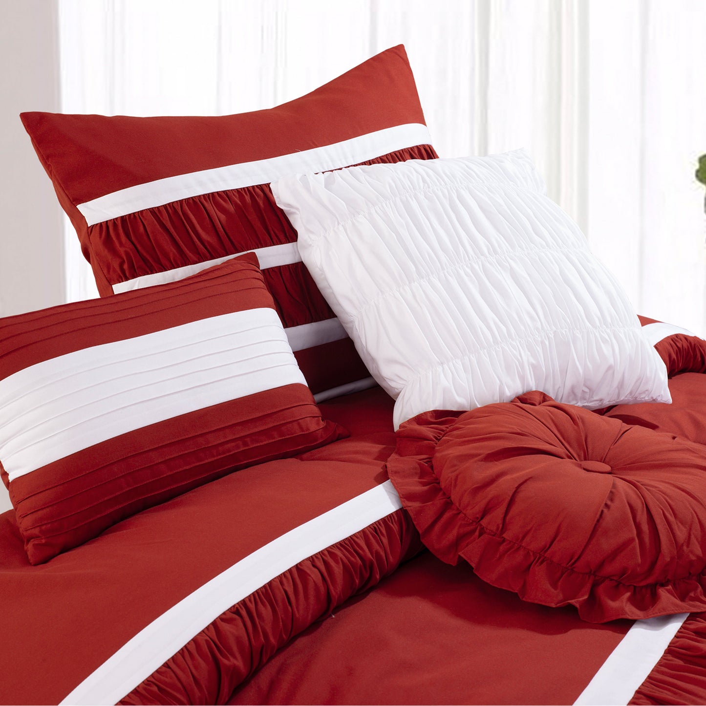 Elegant Comfort 12-Piece Isabella Pleated Ruched Ruffled Comforter Set, Includes 6-Piece Sheet Set with Double Sided Storage Pockets