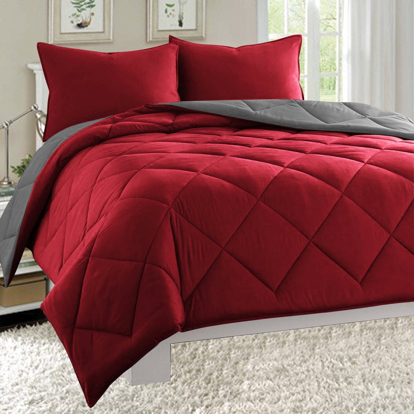 Elegant Comfort 3-Piece Reversible Diamond Stitched Comforter & Shams