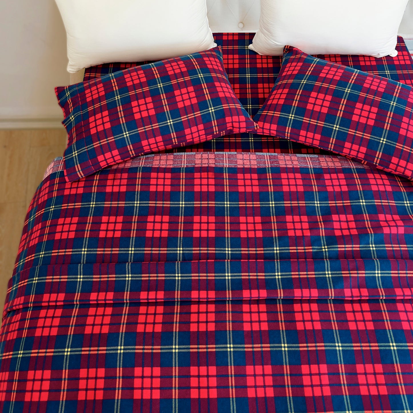 Elegant Comfort Flannel Plaid - 100% Turkish Cotton Flannel, 4-Piece Flannel Sheet Set