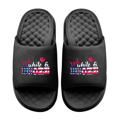 Red White and Booze Motive Slide Sandals