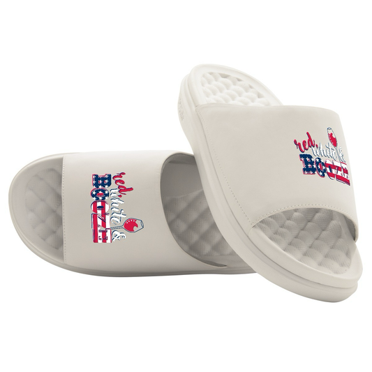 Red White and Booze Motive Slide Sandals