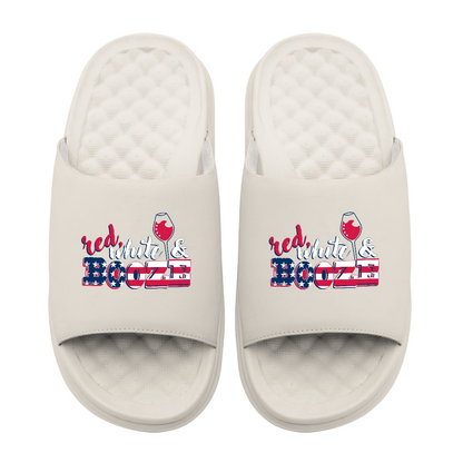 Red White and Booze Motive Slide Sandals