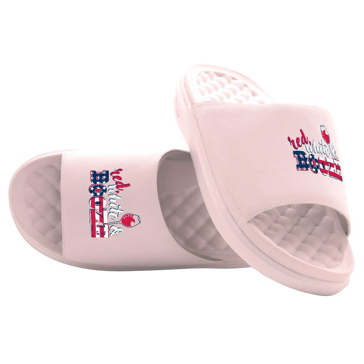 Red White and Booze Motive Slide Sandals