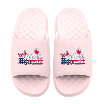 Red White and Booze Motive Slide Sandals