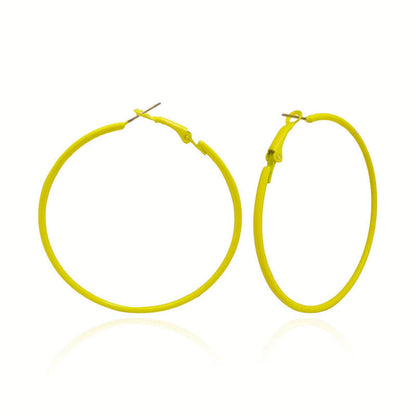 Yellow Enamel & Silvertone Hoop Earrings