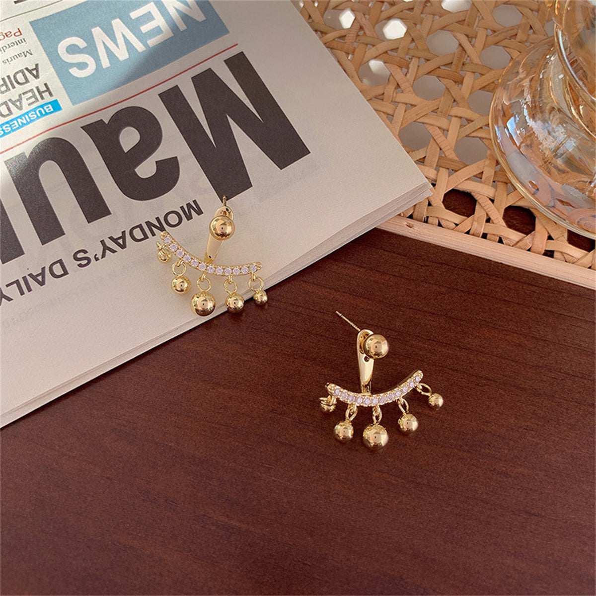 Cubic Zirconia & Goldtone Ball Tassel Ear Jackets