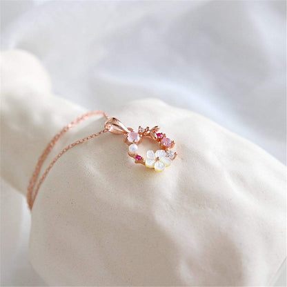 Cubic Zirconia & Pearl Rose Goldtone Flower Pendant Necklace