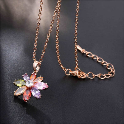 Red Crystal & Cubic Zirconia Flower Pendant Necklace