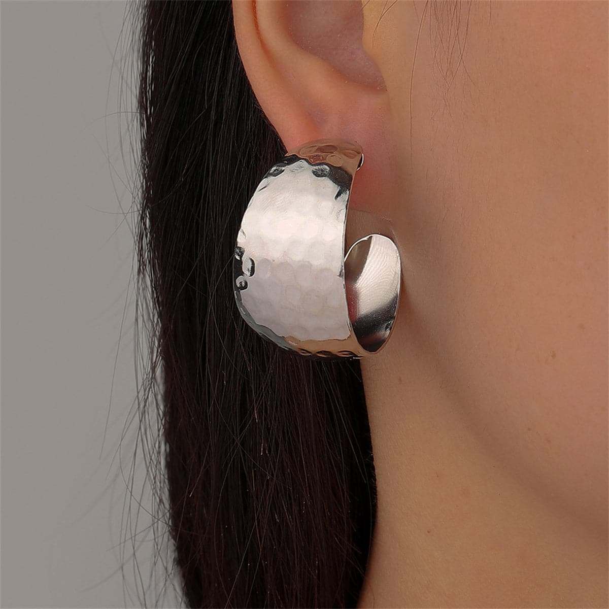 Silvertone Fish Scales C-Huggie Earrings