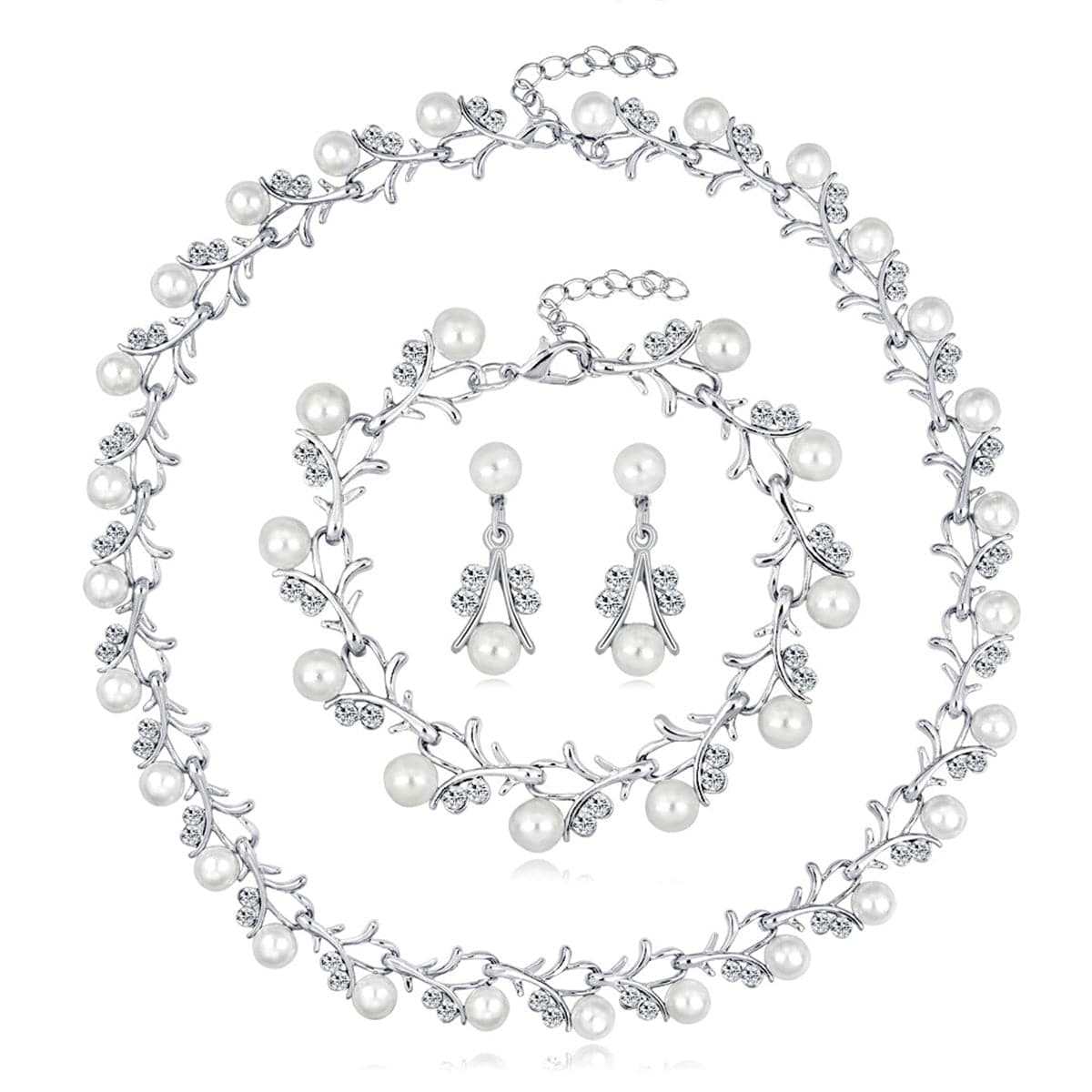 Pearl & Cubic Zirconia Botany Branch Statement Necklace Set