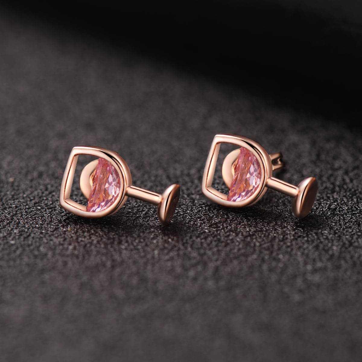 Pink Crystal & Rose Goldtone Wine Glass Stud Earrings