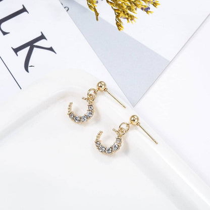 Cubic Zirconia & Goldtone Crescent Moon Drop Earrings