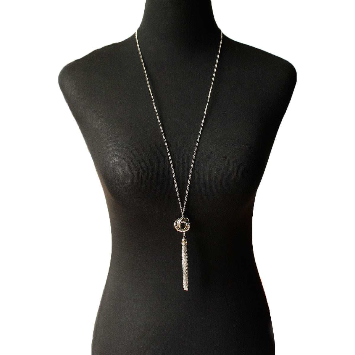 Silvertone Round Tassel Pendant Necklace