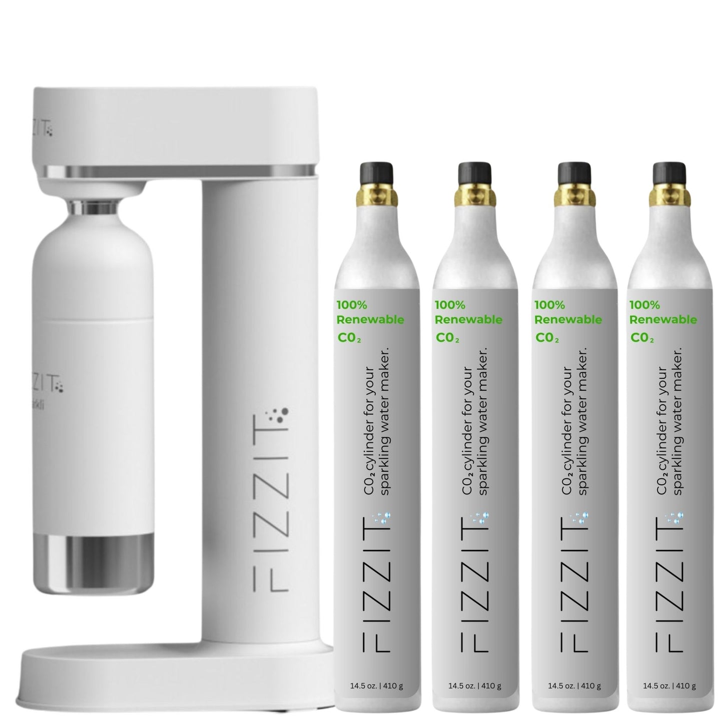 White Fizzit Spärklï Stainless Steel Sparkling Water Maker with 4 CO2 Cylinders & 1L Reusable Bottle – Soda Streaming Machine Carbonated Water Maker for Home – No Electricity Needed, Dishwasher Safe