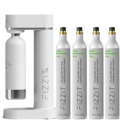 White Fizzit Spärklï Stainless Steel Sparkling Water Maker with 4 CO2 Cylinders & 1L Reusable Bottle – Soda Streaming Machine Carbonated Water Maker for Home – No Electricity Needed, Dishwasher Safe