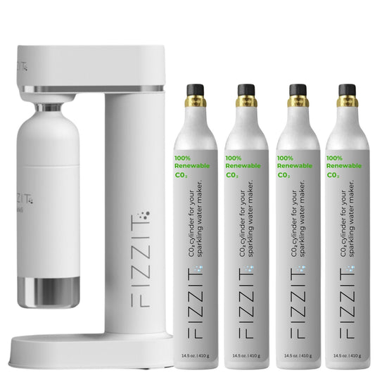 White Fizzit Spärklï Stainless Steel Sparkling Water Maker with 4 CO2 Cylinders & 1L Reusable Bottle – Soda Streaming Machine Carbonated Water Maker for Home – No Electricity Needed, Dishwasher Safe
