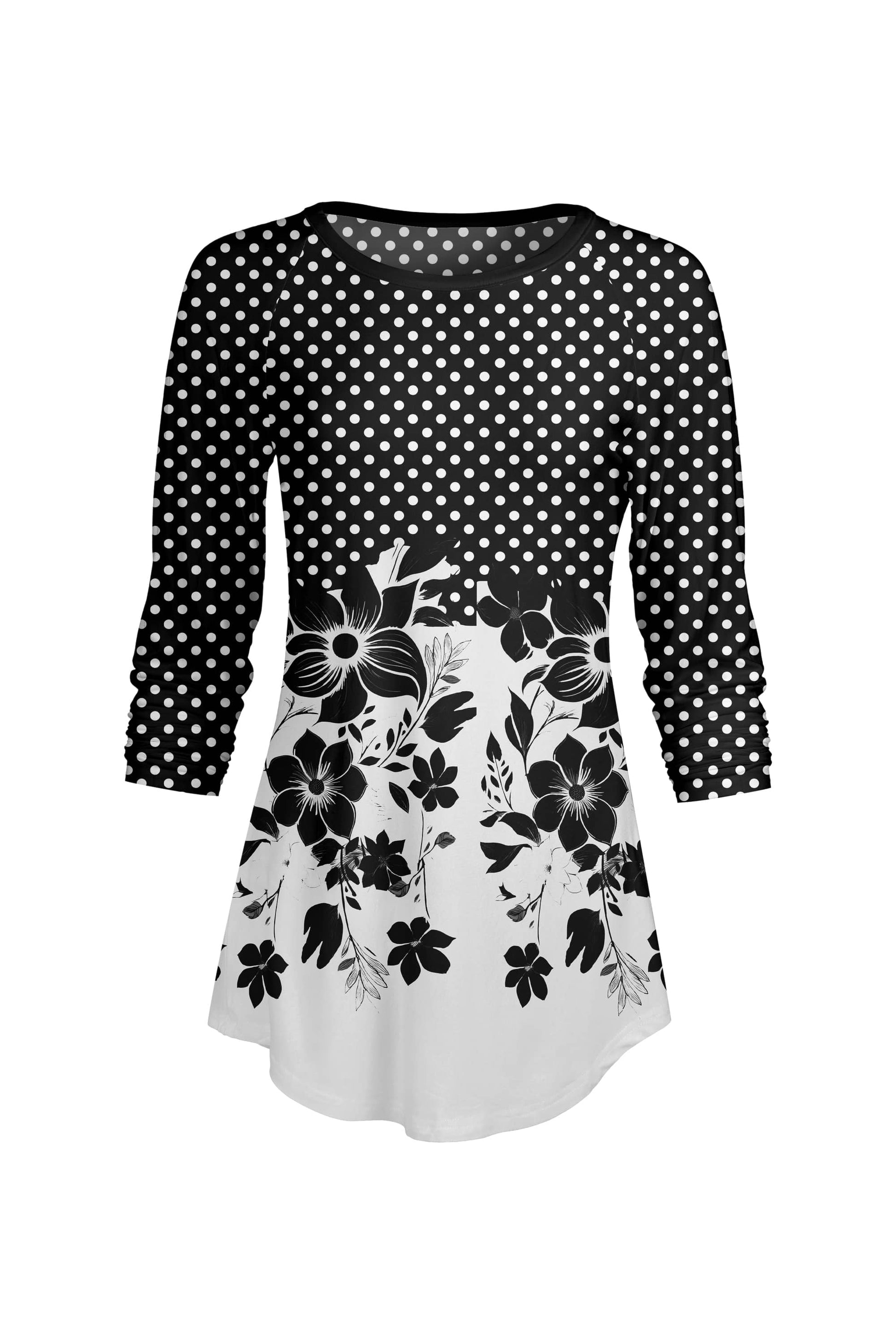 lily white floral top Lily by Firmiana Women’s ¾ Sleeve Scoop Neck Tunic Top Black & White Floral Hem Black & White Floral Hem / 2XL