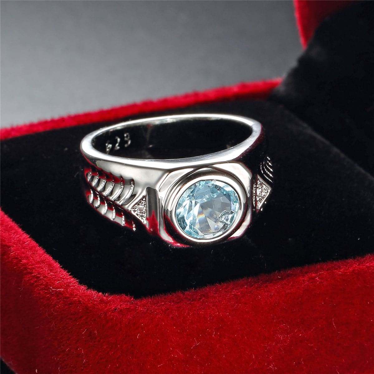 Sea Blue Crystal & Silvertone Band Ring