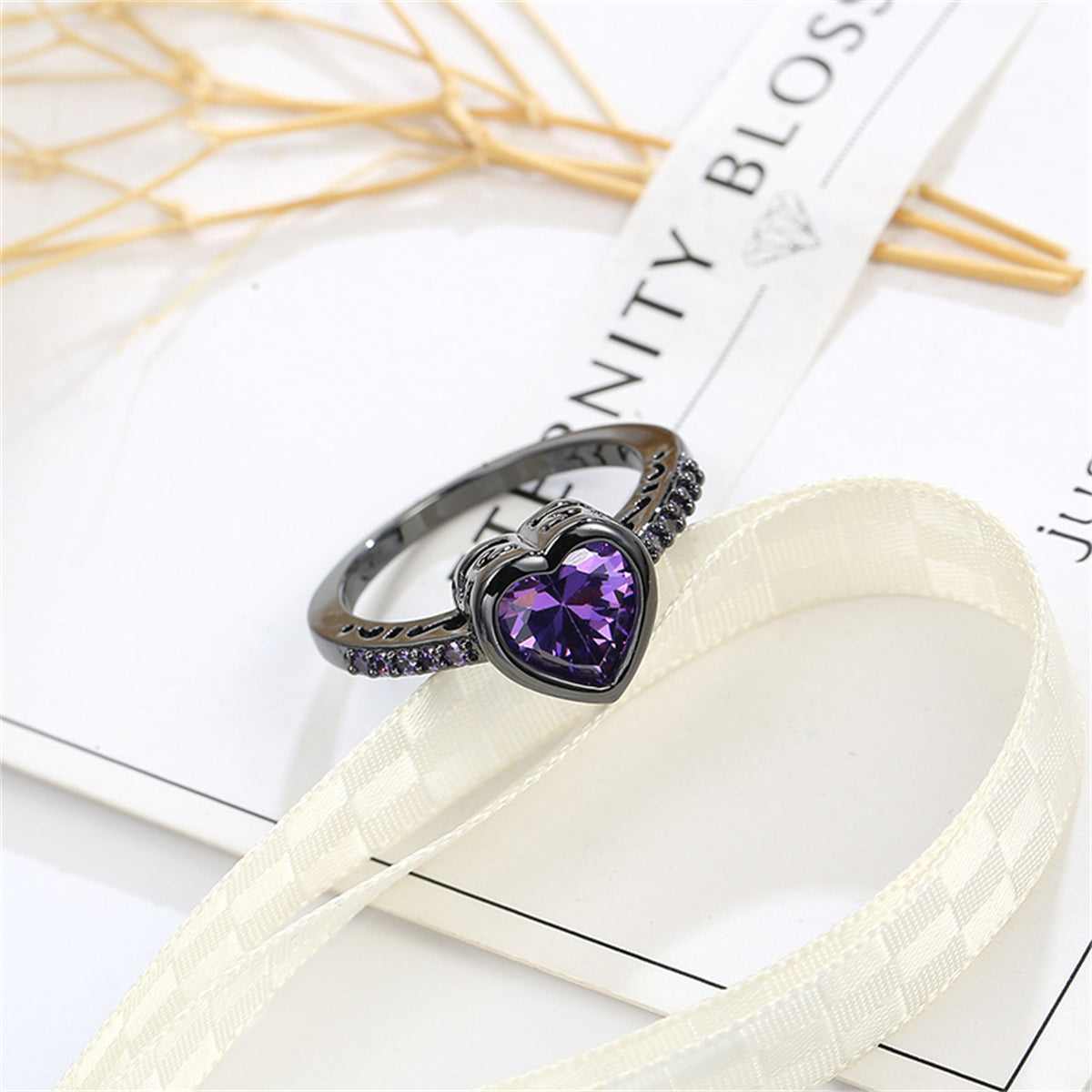 Purple Crystal & Purple Cubic Zirconia Pavé Heart-Cut Ring-1