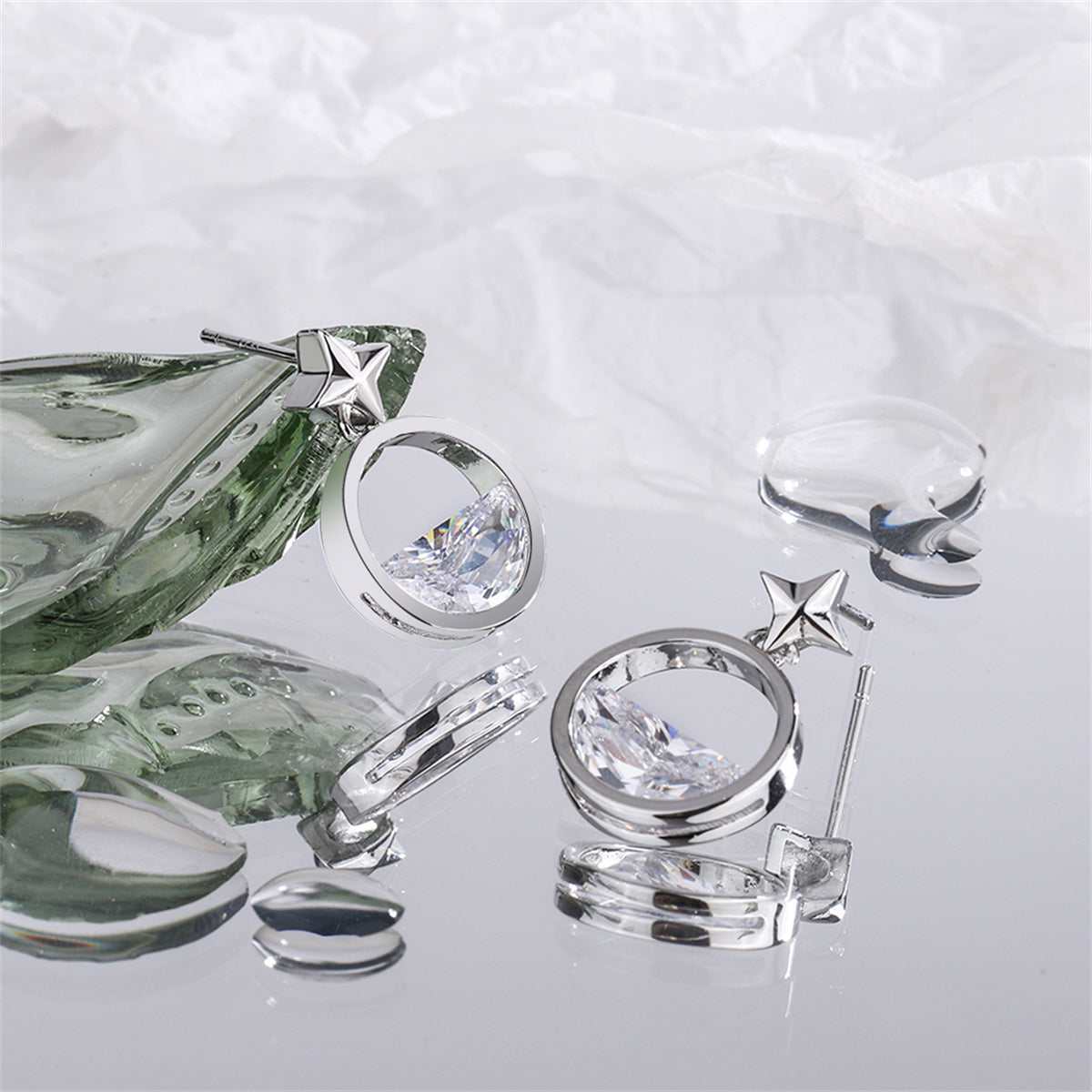 Crystal & Silvertone Star Dangle Earring