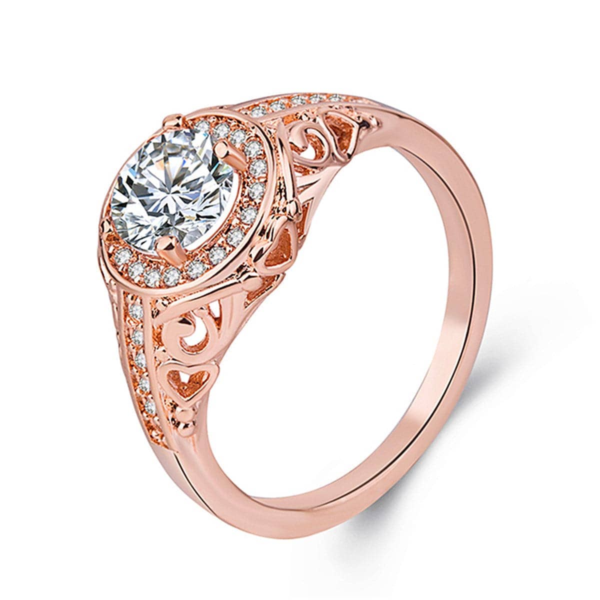 White Round Crystal & Rose Goldtone Ring