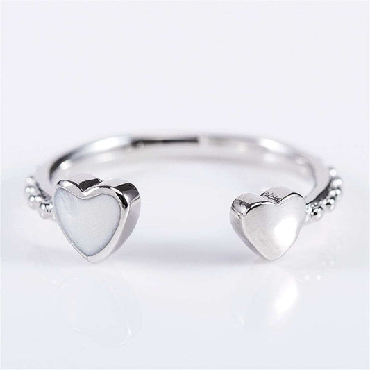 Enamel & Silvertone Heart Shape Open Ring
