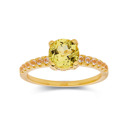 2.00 Ct Round Yellow Sapphire Prong 18k Yellow Gold Over Silver Pave Engagement Ring
