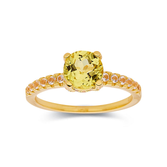 2.00 Ct Round Yellow Sapphire Prong 18k Yellow Gold Over Silver Pave Engagement Ring