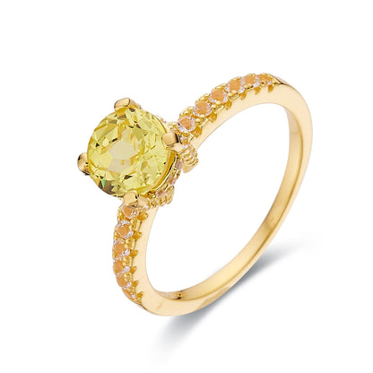 2.00 Ct Round Yellow Sapphire Prong 18k Yellow Gold Over Silver Pave Engagement Ring