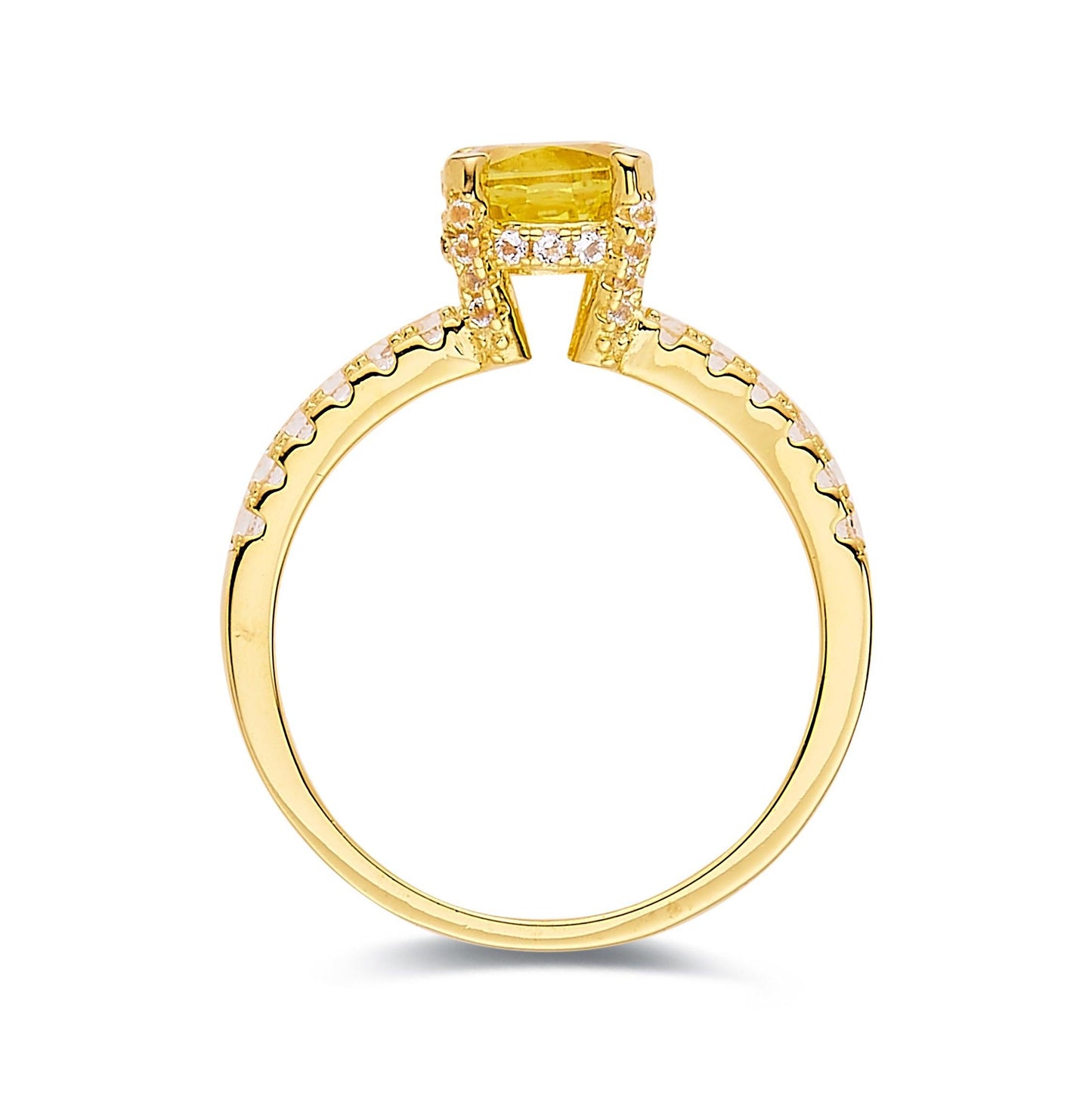 2.00 Ct Round Yellow Sapphire Prong 18k Yellow Gold Over Silver Pave Engagement Ring