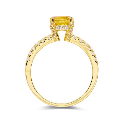 2.00 Ct Round Yellow Sapphire Prong 18k Yellow Gold Over Silver Pave Engagement Ring