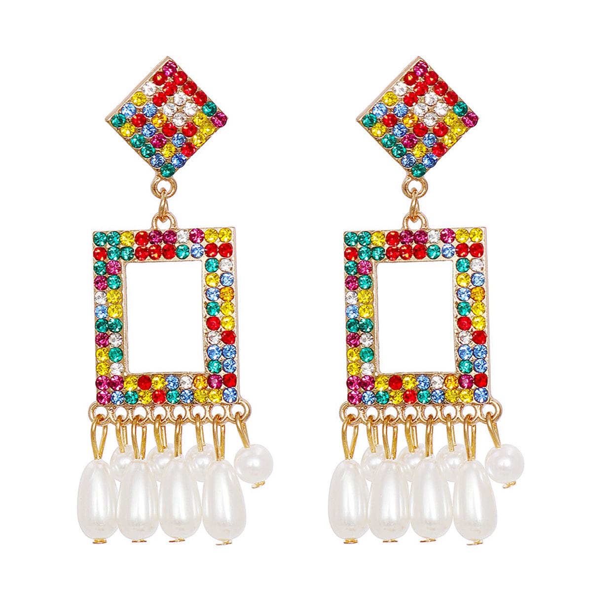 Red & Yellow Cubic Zirconia Tassel Drop Earrings