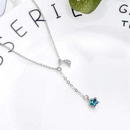 Blue Crystal & Cubic Zirconia Moon Pendant Necklace