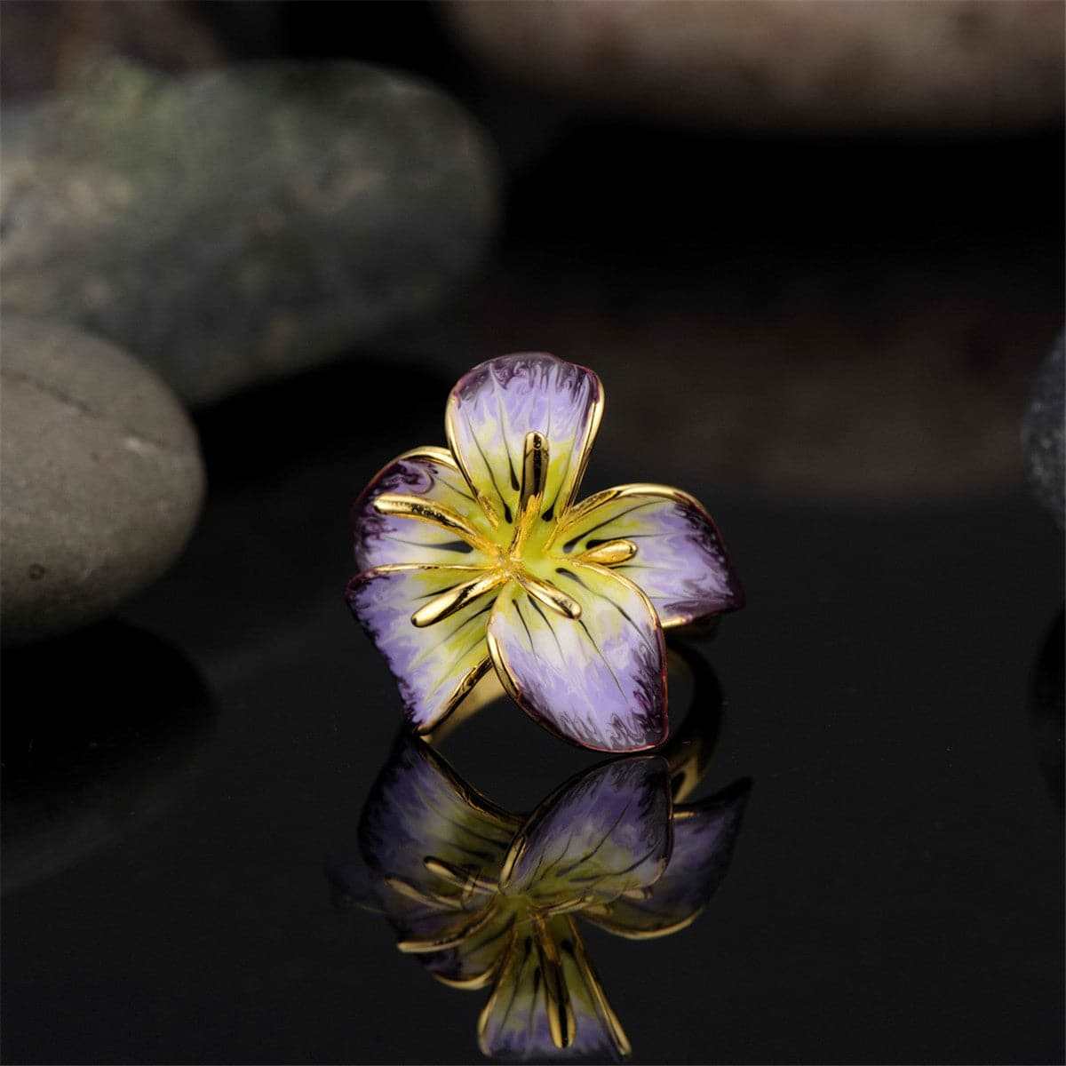 Purple & Goldtone Flower Ring