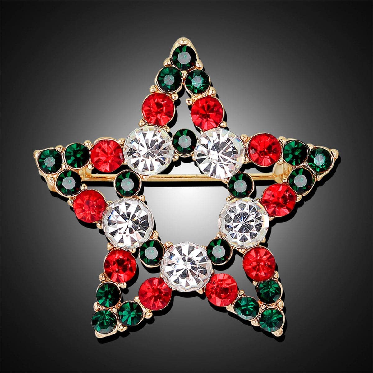 Cubic Zirconia & Goldtone Hollow Star Brooch