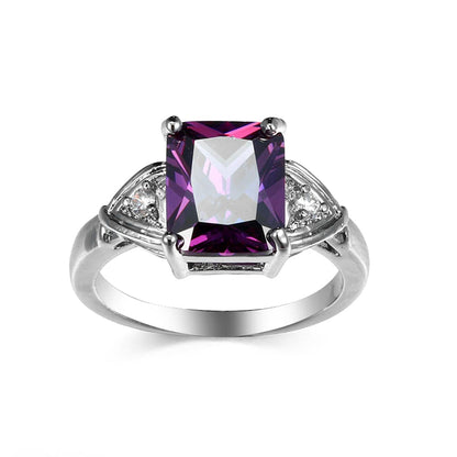 Purple Crystal & Cubic Zirconia Princess-Cut Ring-7