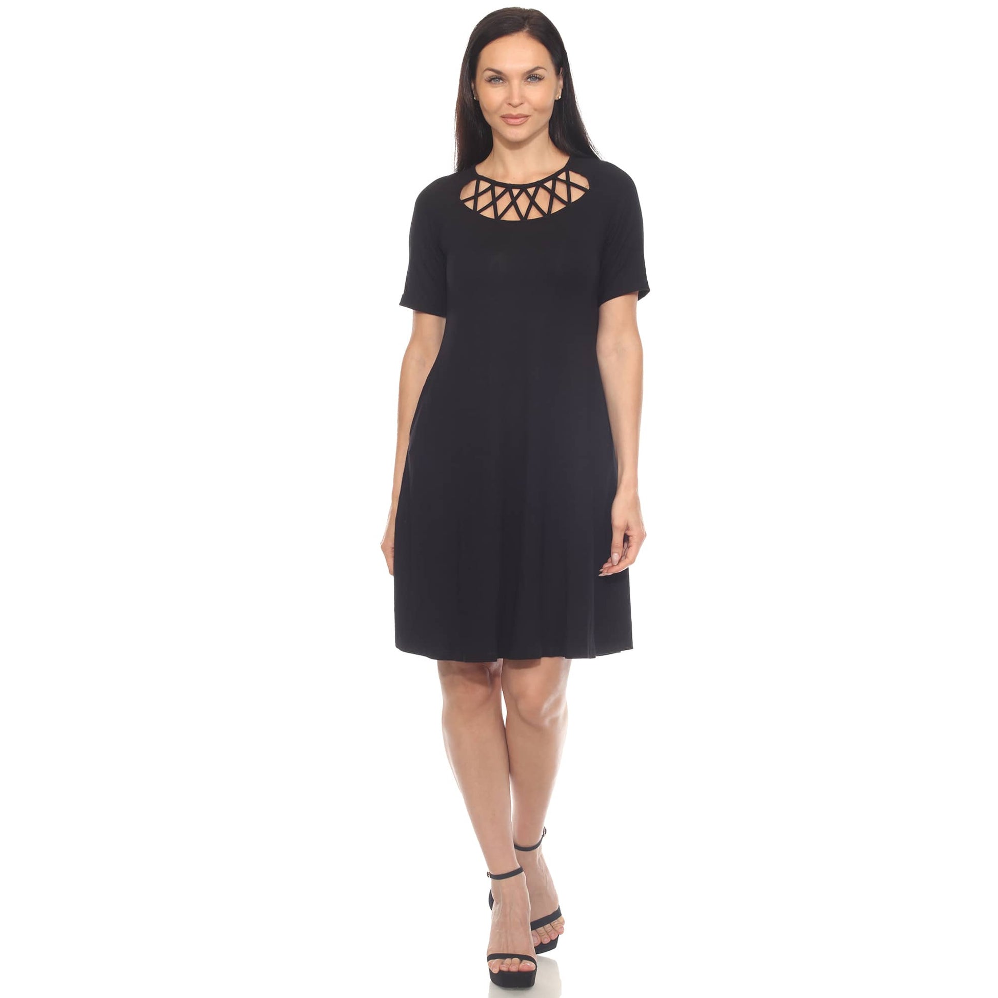 White Mark Women's Short Sleeve Criss-Cross Neck A-Line Dress, XL
