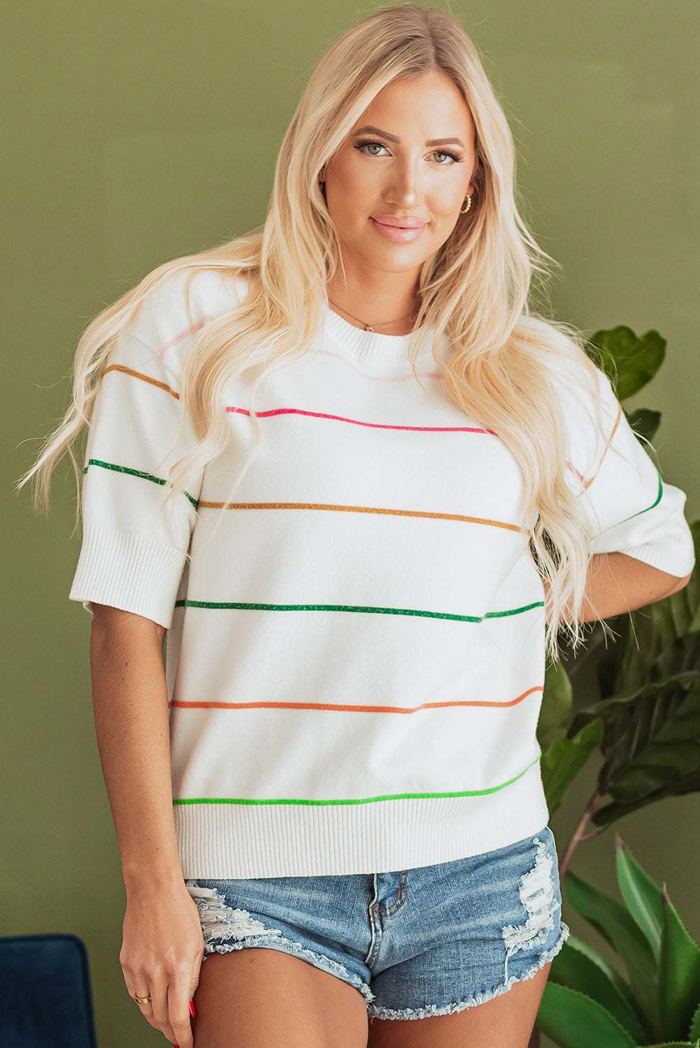 Threaded Pear Joanna Striped Drop Shoulder Sweater