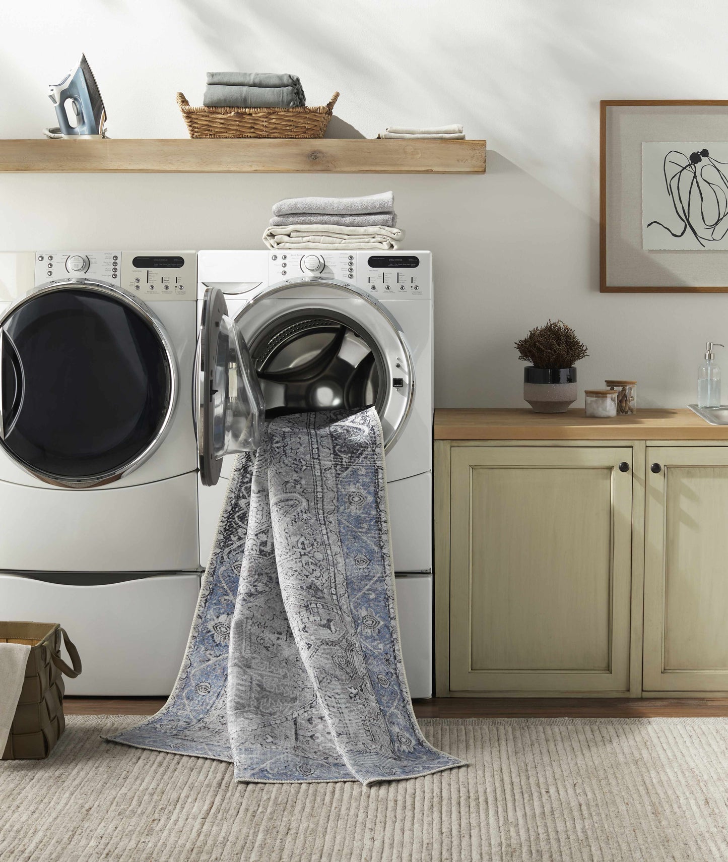 Rosman Blue&Beige - Promo Washable Area Rug - Clearance