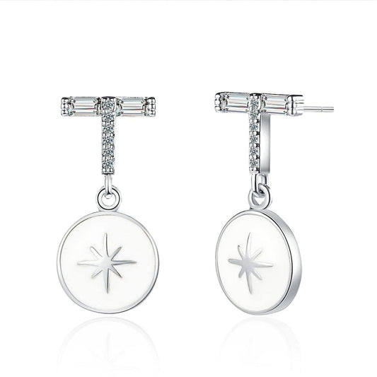 Cubic Zirconia & Enamel Silvertone Star Drop Earrings