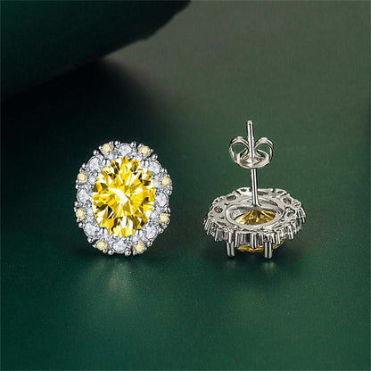 Cubic Zirconia & Yellow Crystal Oval Stud Earrings
