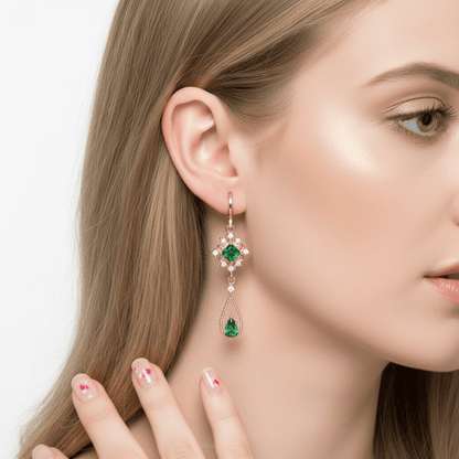 Emerald Crystal & Cubic Zirconia Goldtone Rhombus Drop Huggie Earrings