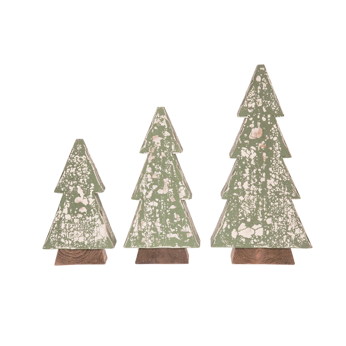 14 in Mint Green Christmas Antiqued Tree Set of 3 Decorative Wood Objects for Holiday Decor